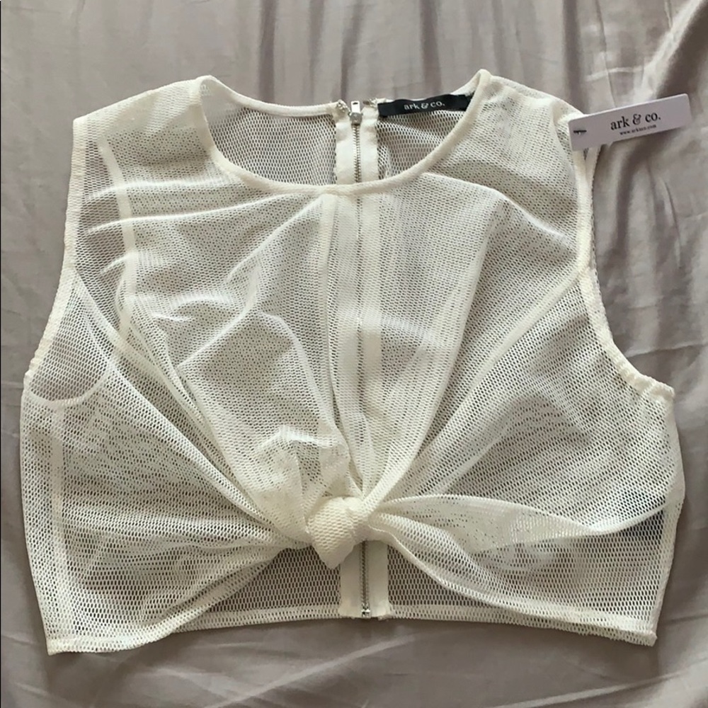 Mesh off white crop top